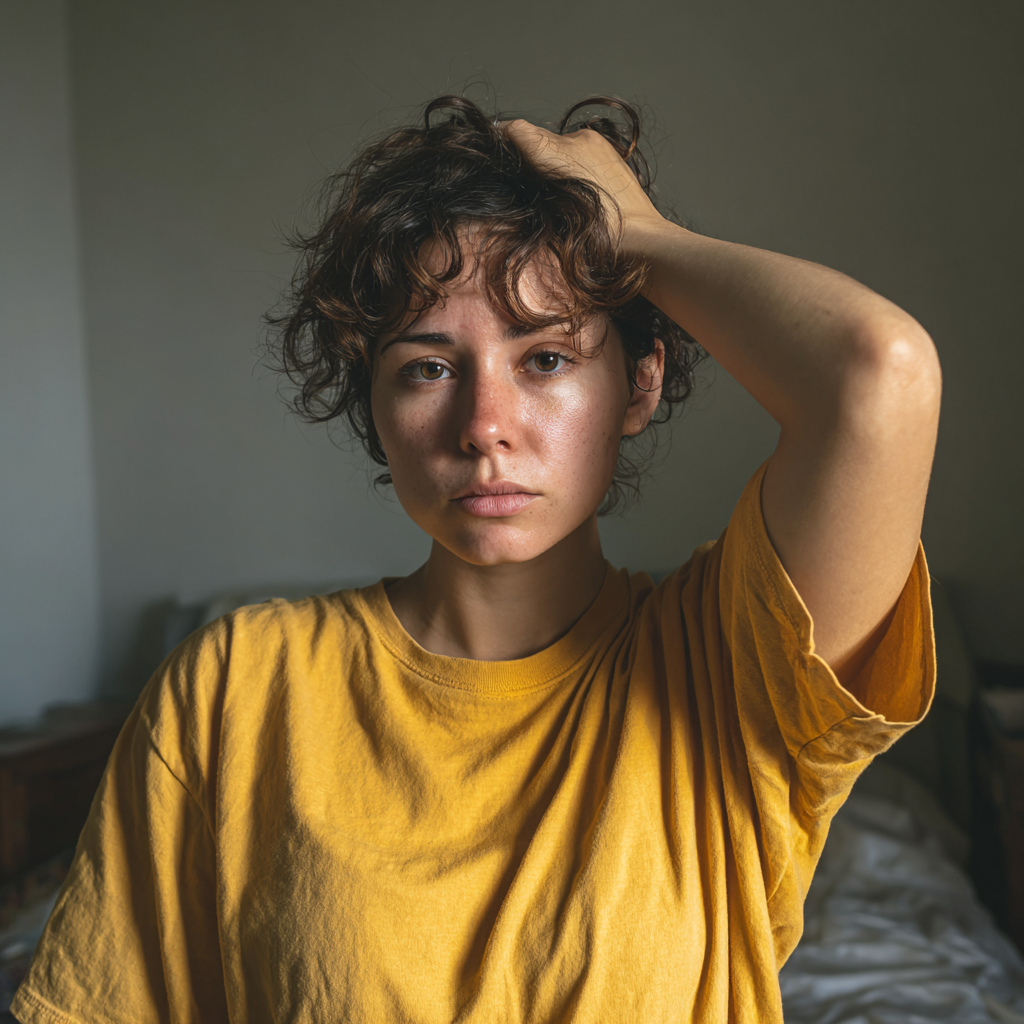 Una joven alterada con la mano en la cabeza | Fuente: Midjourney