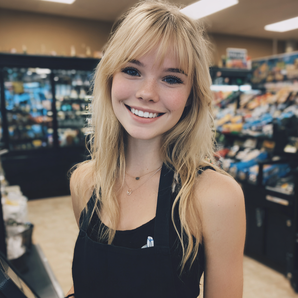 Una joven trabajando en una tienda de comestibles | Fuente: Midjourney
