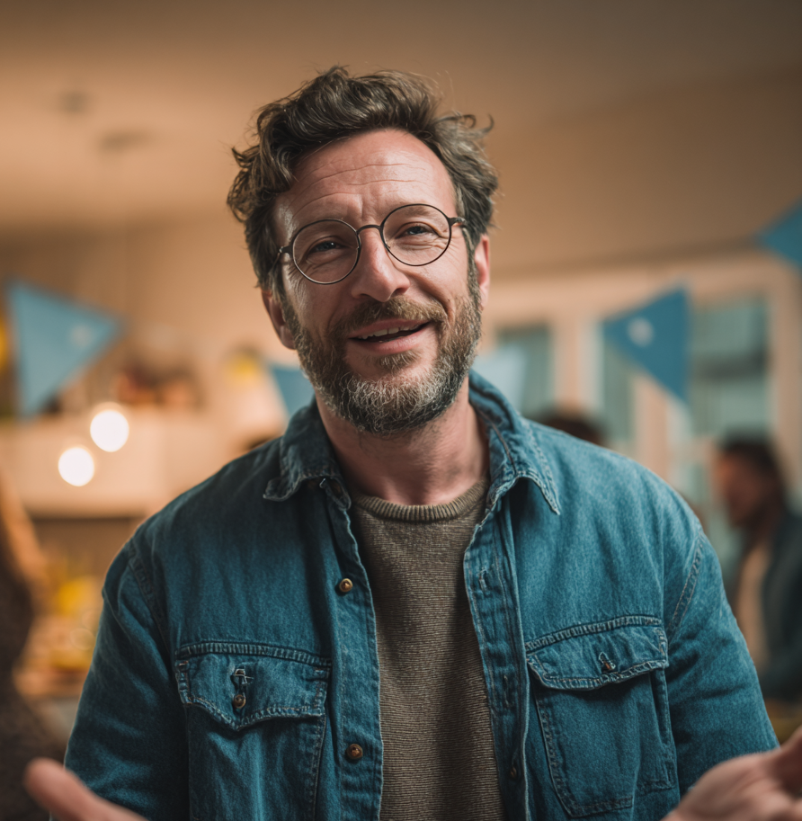 Un hombre hablando en la fiesta de cumpleaños de su hija | Fuente: Midjourney