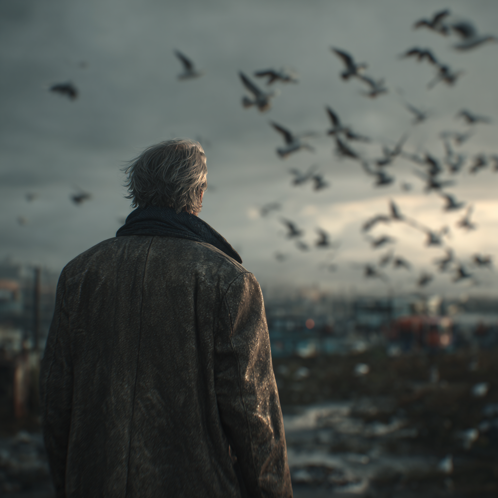 Un hombre mayor de pie en un vertedero | Fuente: Midjourney