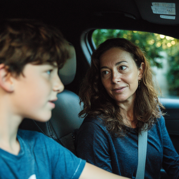 Una madre y su hijo hablando en un automóvil | Fuente: Midjourney