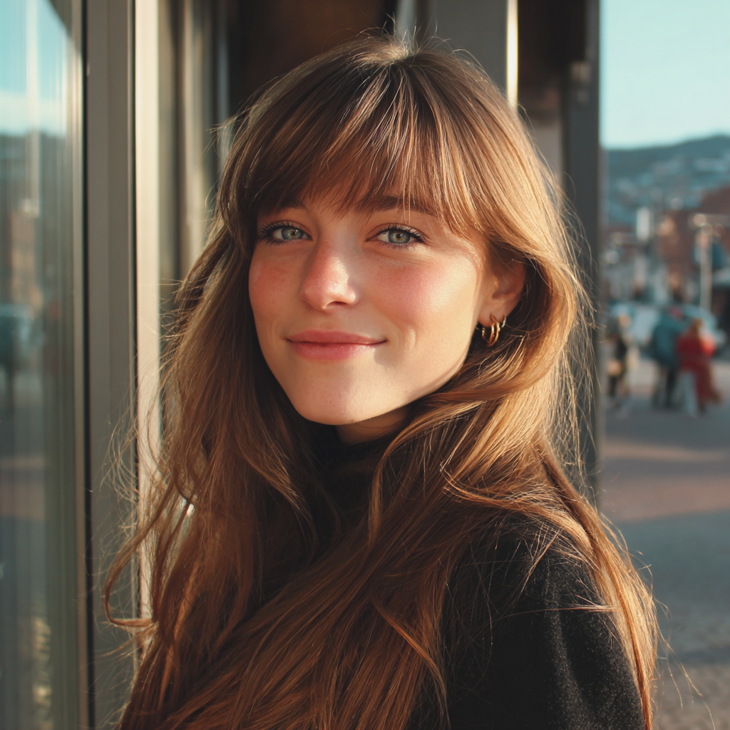 Una mujer sonriente en el exterior | Fuente: Midjourney