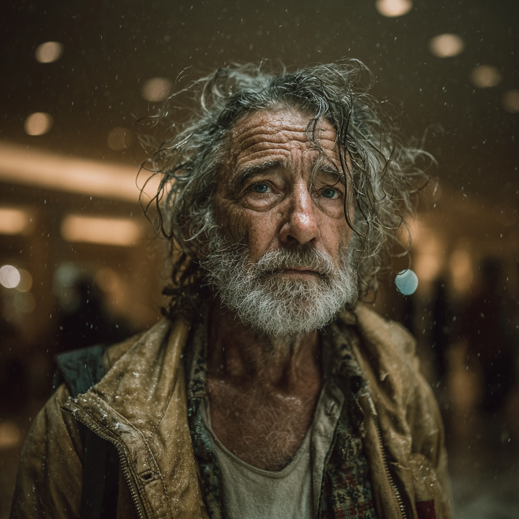 Un hombre triste al que le llueve encima | Fuente: Midjourney