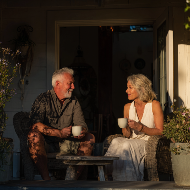Una pareja relajándose al atardecer | Fuente: Midjourney