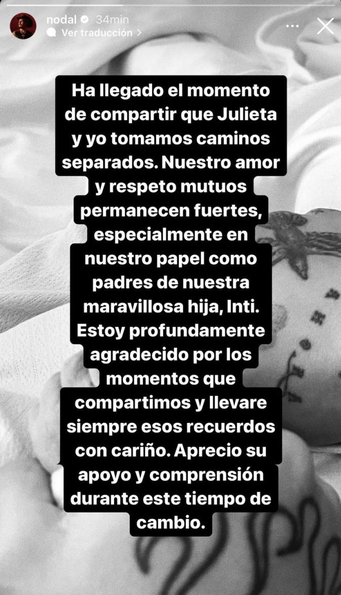 Comunicado de Christian Nodal sobre el fin de su relación con Cazzu | Fuente: Instagram Stories/nodal