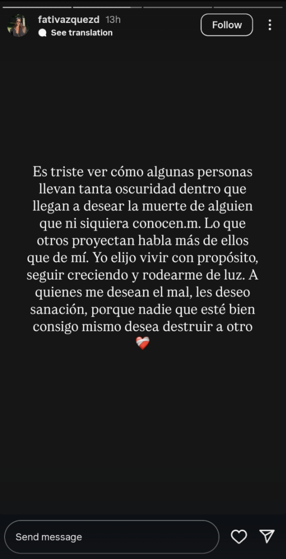 Comunicado de Fati Vázquez en sus Historias de Instagram | Fuente: Instagram Stories/fativazquezd