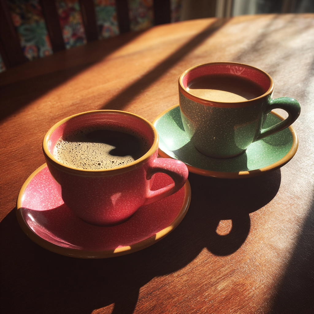Dos tazas de café sobre una mesa | Fuente: Midjourney