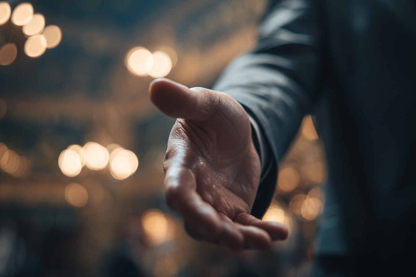 Un hombre extendiendo la mano | Fuente: Midjourney