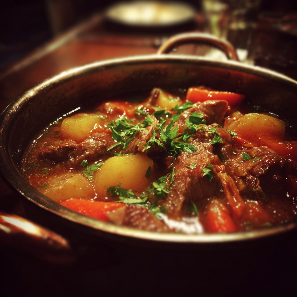Una olla de estofado de cordero | Fuente: Midjourney