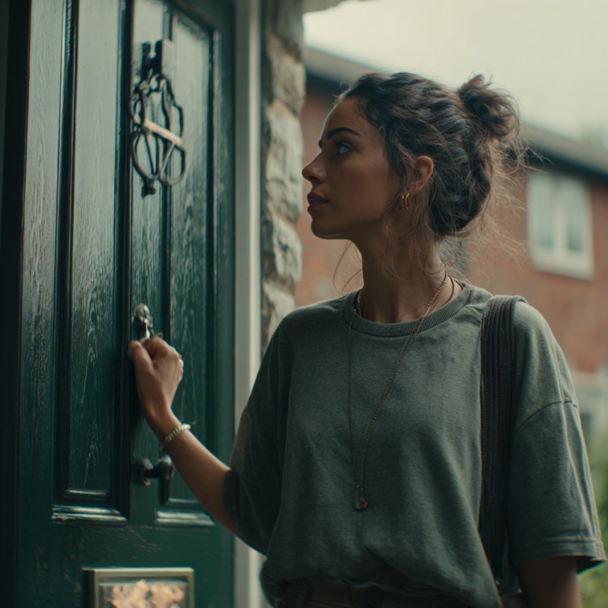 Una mujer atravesando una puerta | Fuente: Midjourney