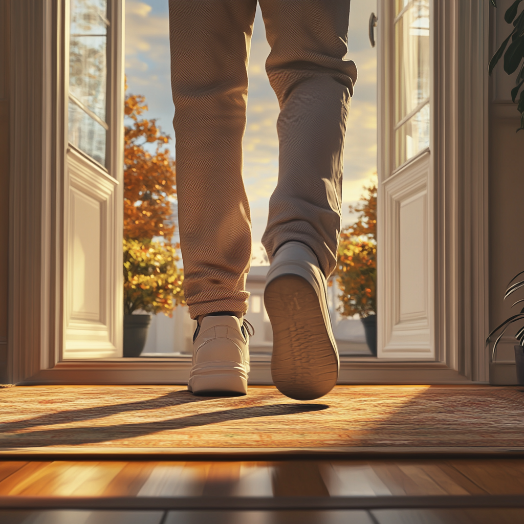 Un hombre saliendo de una casa | Fuente: Midjourney