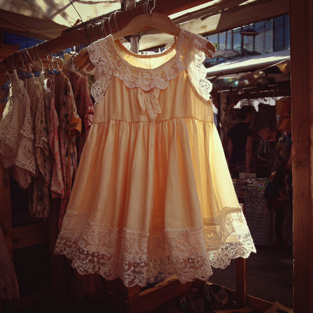 Un vestido amarillo con adornos de encaje | Fuente: Midjourney