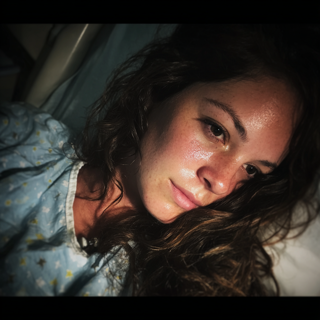 Una mujer inclinada hacia un lado en una cama de hospital | Fuente: Midjourney