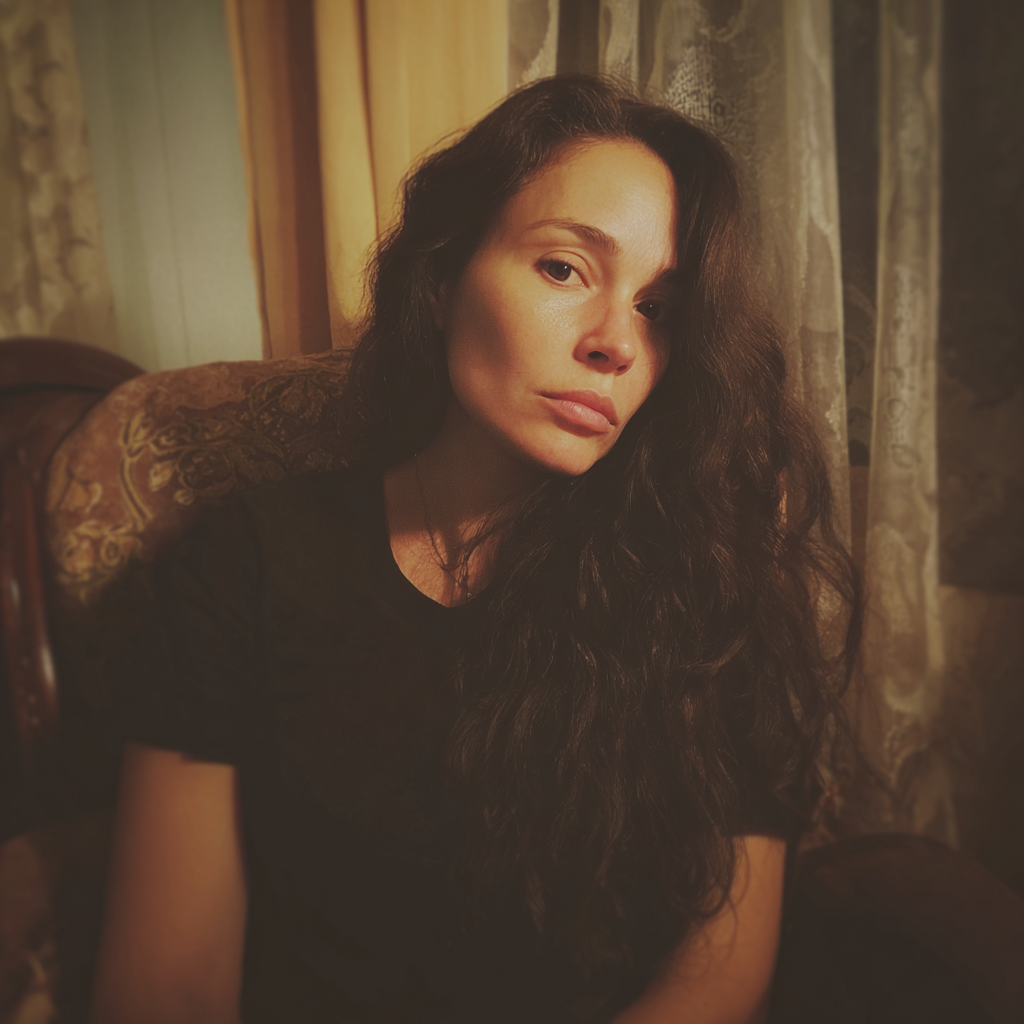 Una mujer cansada sentada en un sofá | Fuente: Midjourney