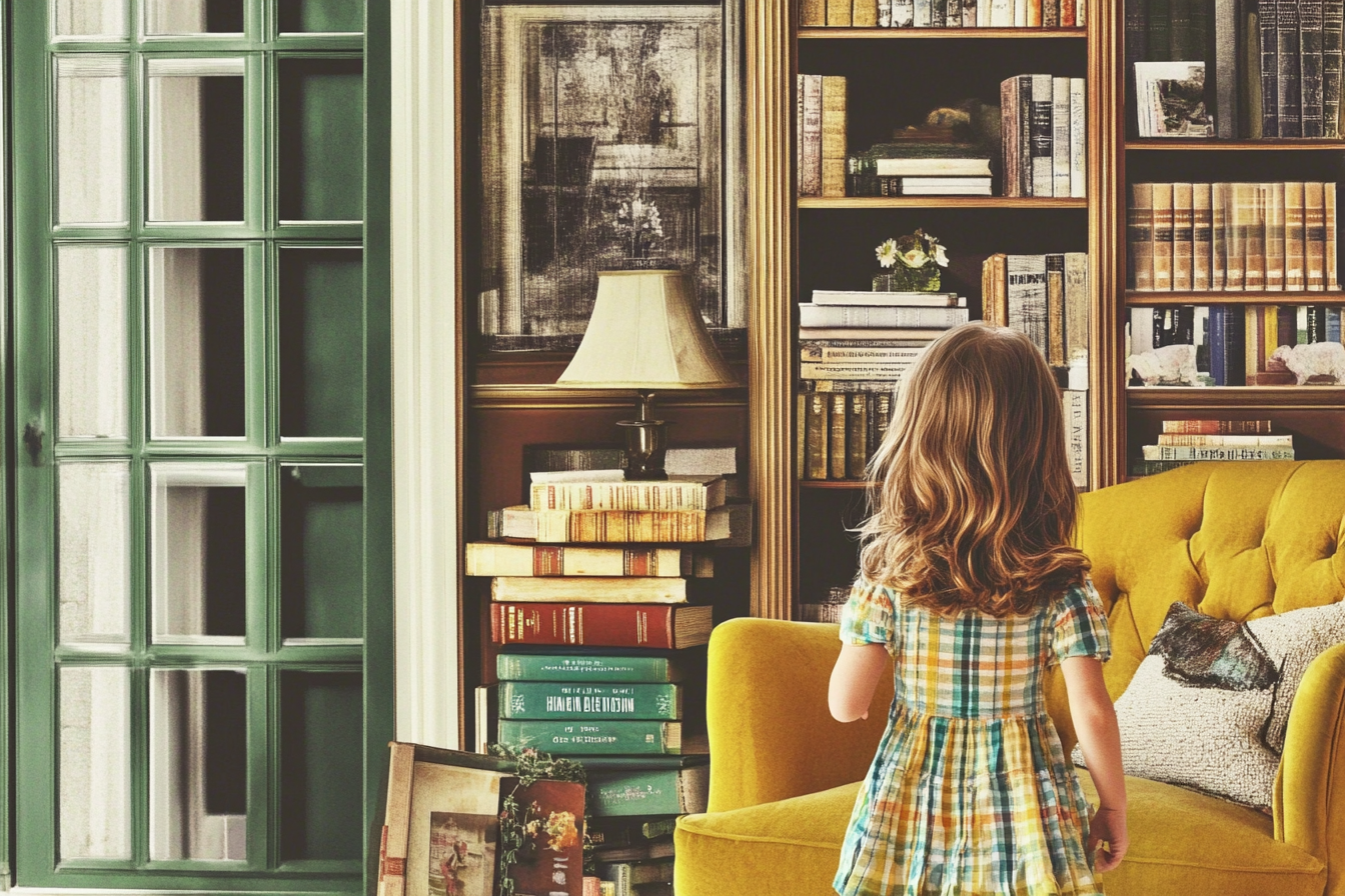 Una niña en una casa llena de libros | Fuente: Midjourney