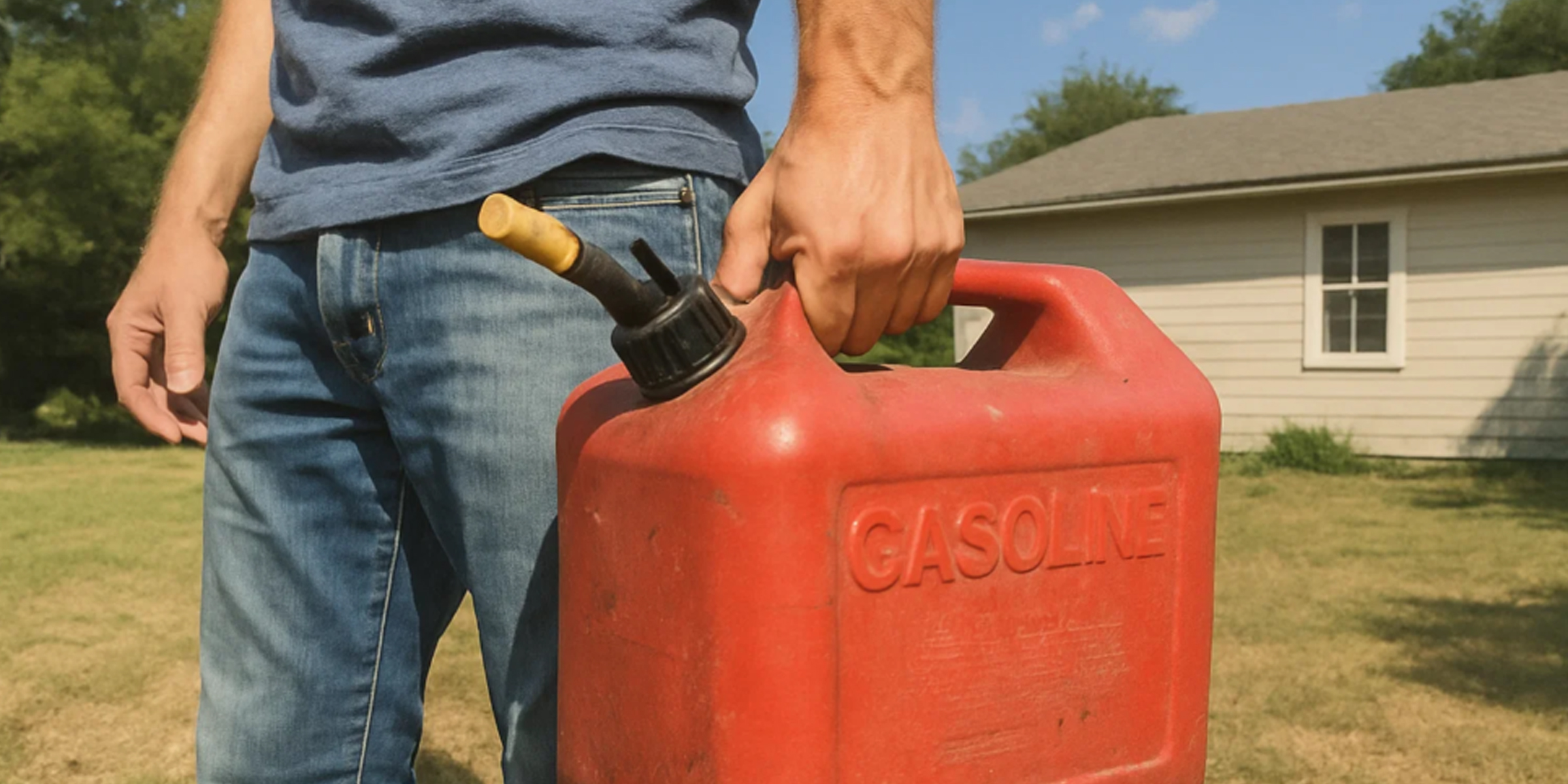 Un hombre sujetando un bidón de gasolina | Fuente: The Celebritist