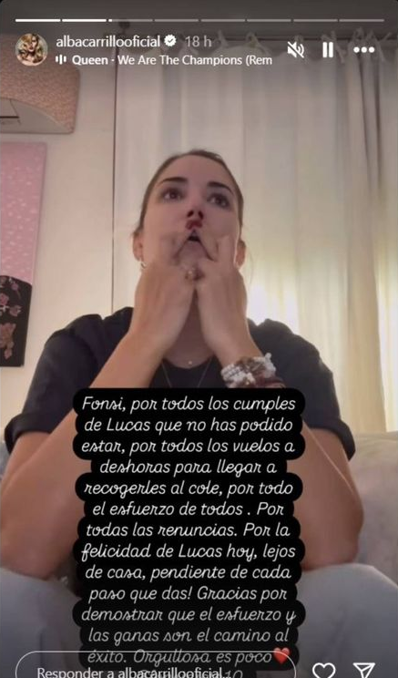 Mensaje de Alba Carrillo a Fonsi Nieto | Fuente: Instagram Stories/albacarrillooficial