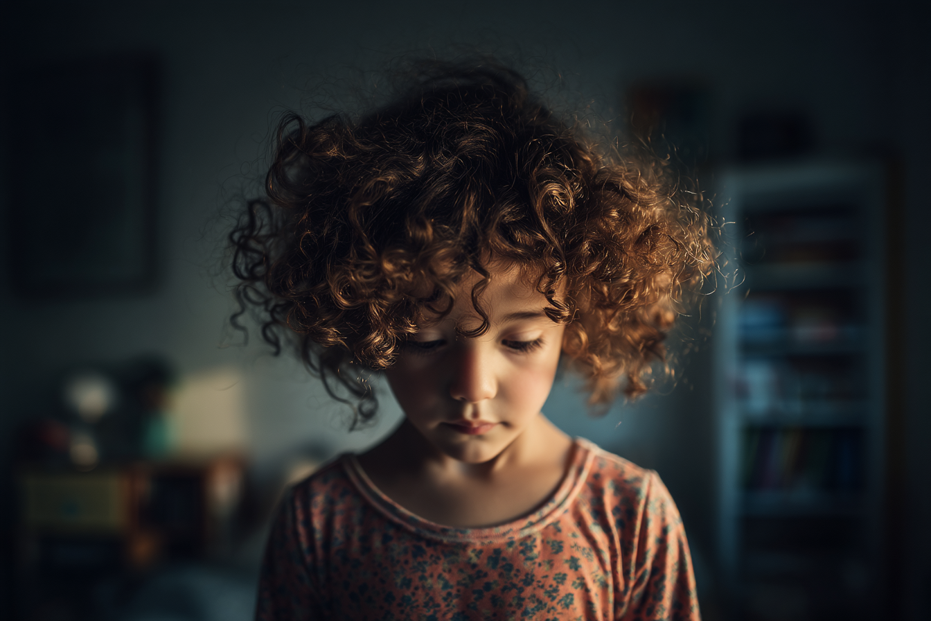 Una niña mirando hacia abajo | Fuente: Midjourney