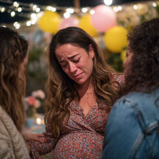 Una mujer embarazada es consolada por sus amigas | Fuente: Midjourney