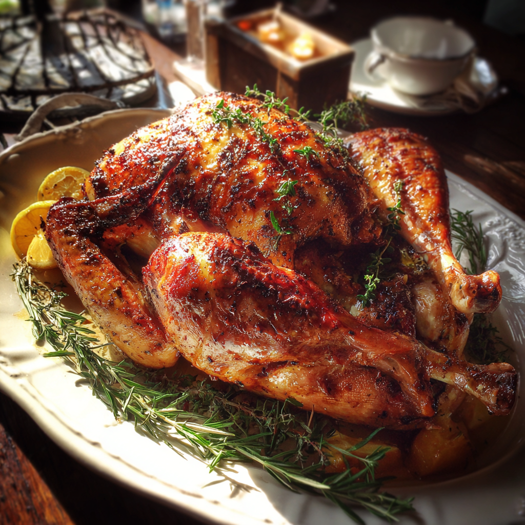 Un pavo asado en una bandeja | Fuente: Midjourney
