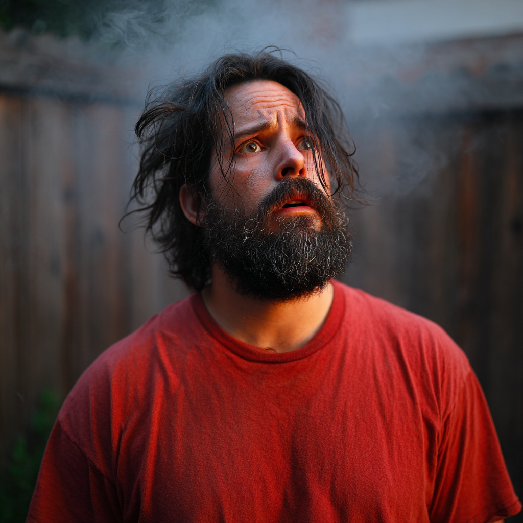 Un hombre estresado con humo a su alrededor | Fuente: Midjourney