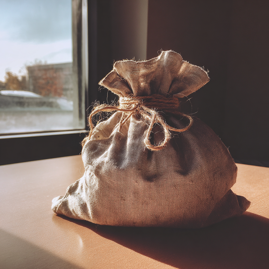 Una bolsa de tela sobre una mesa | Fuente: Midjourney