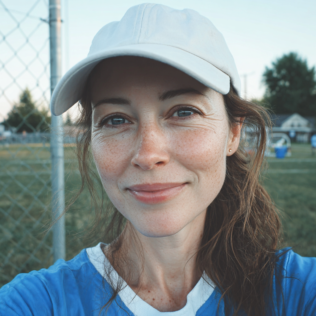 Una mujer sonriente con una gorra blanca | Fuente: Midjourney