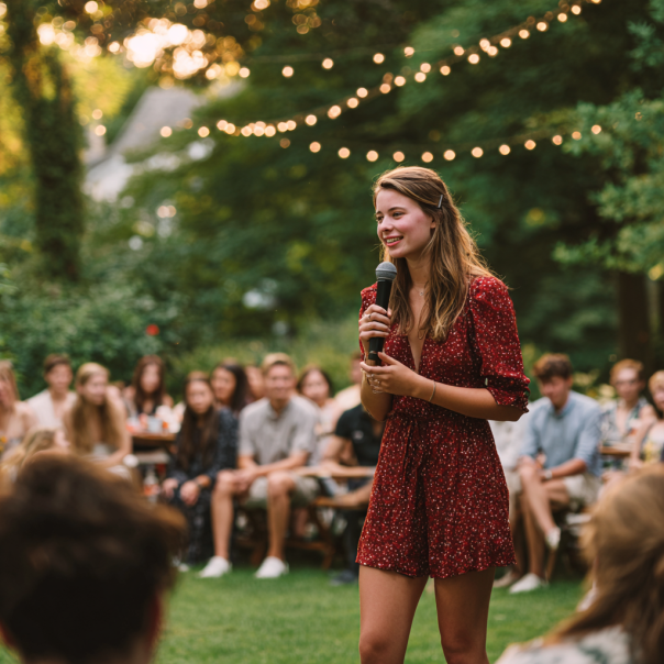 Una chica dando su discurso | Fuente: Midjourney