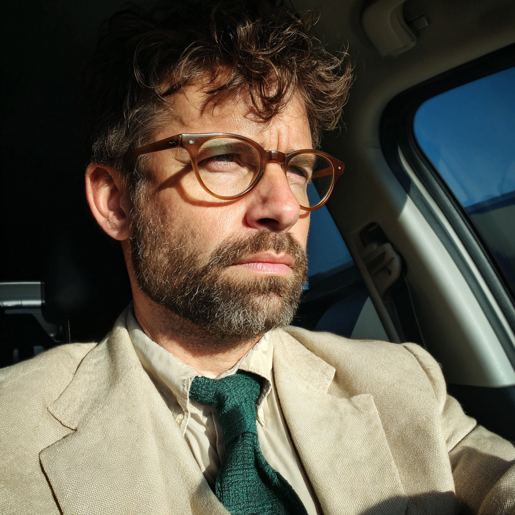 Un hombre ceñudo conduciendo un automóvil | Fuente: Midjourney