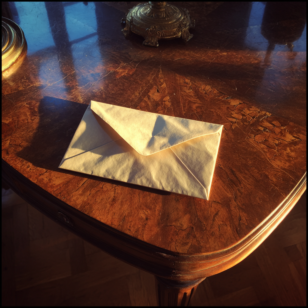 Un sobre sobre una mesa | Fuente: Midjourney