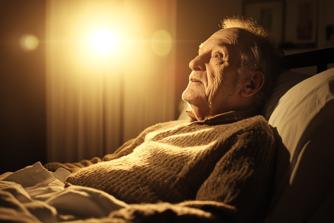 Un hombre postrado en cama hablando con alguien | Fuente: Midjourney