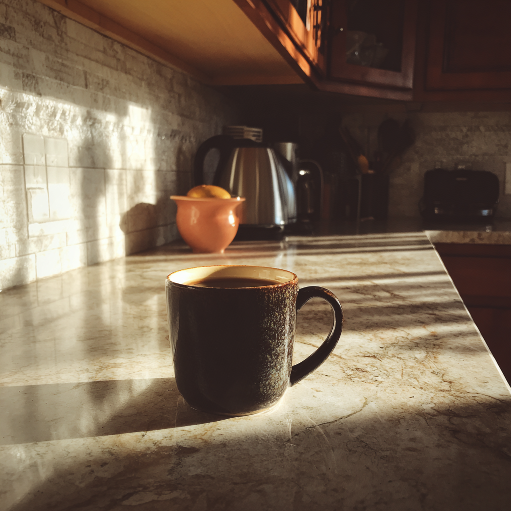 Una taza de café en la encimera de una cocina | Fuente: Midjourney