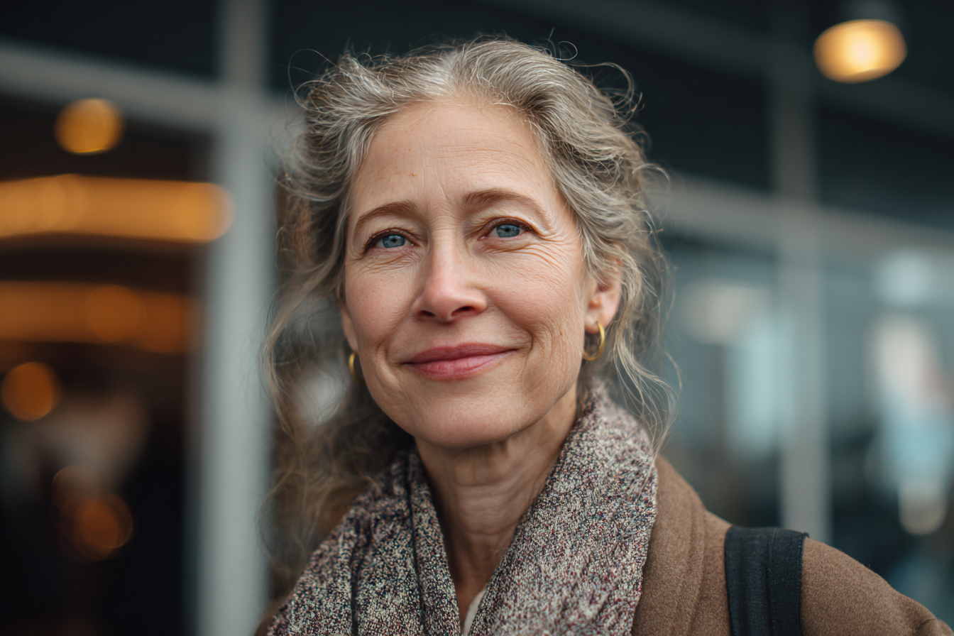 Una mujer de pie dentro de un aeropuerto | Fuente: Midjourney