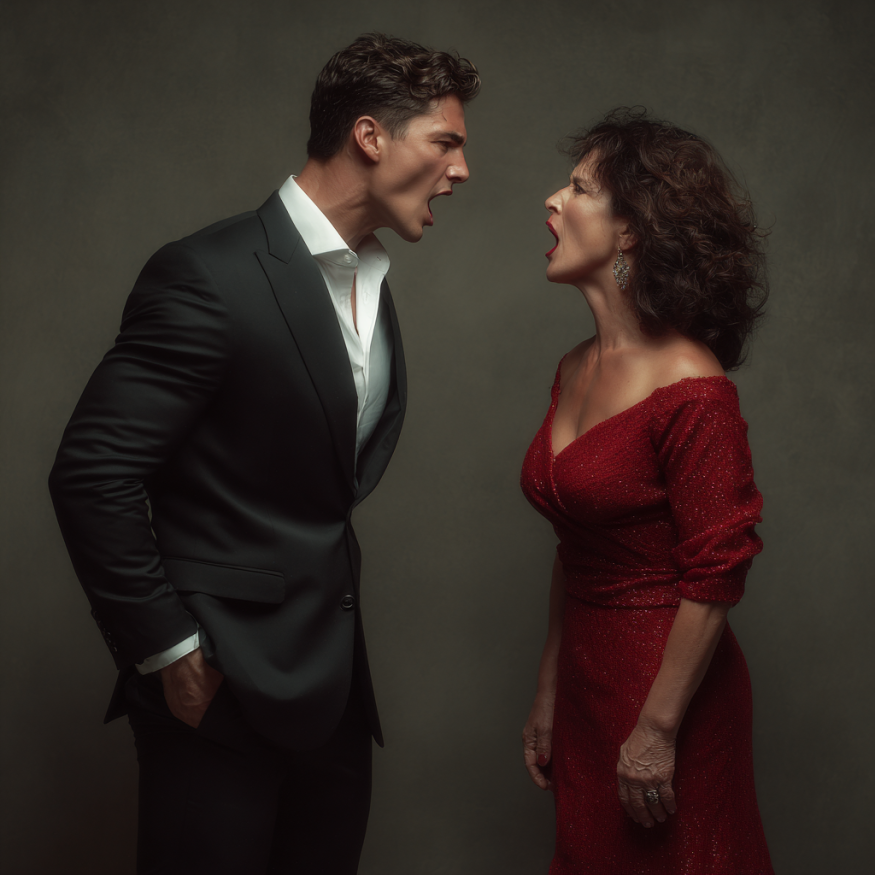 Un hombre y su mamá discutiendo | Fuente: Midjourney