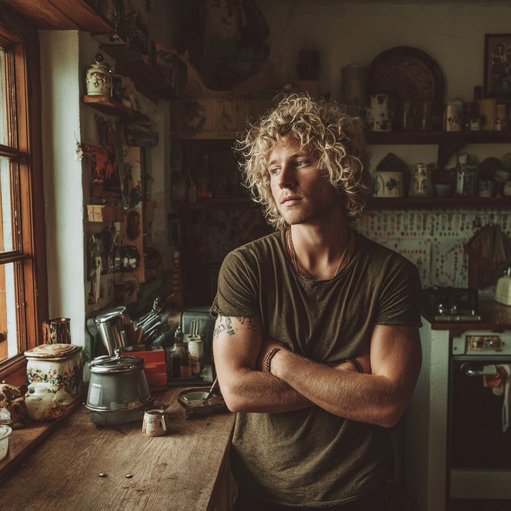 Un hombre de pie en una cocina con los brazos cruzados | Fuente: Midjourney