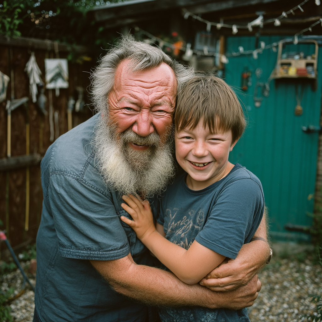 Un hombre feliz abrazando a un niño | Fuente: Midjourney