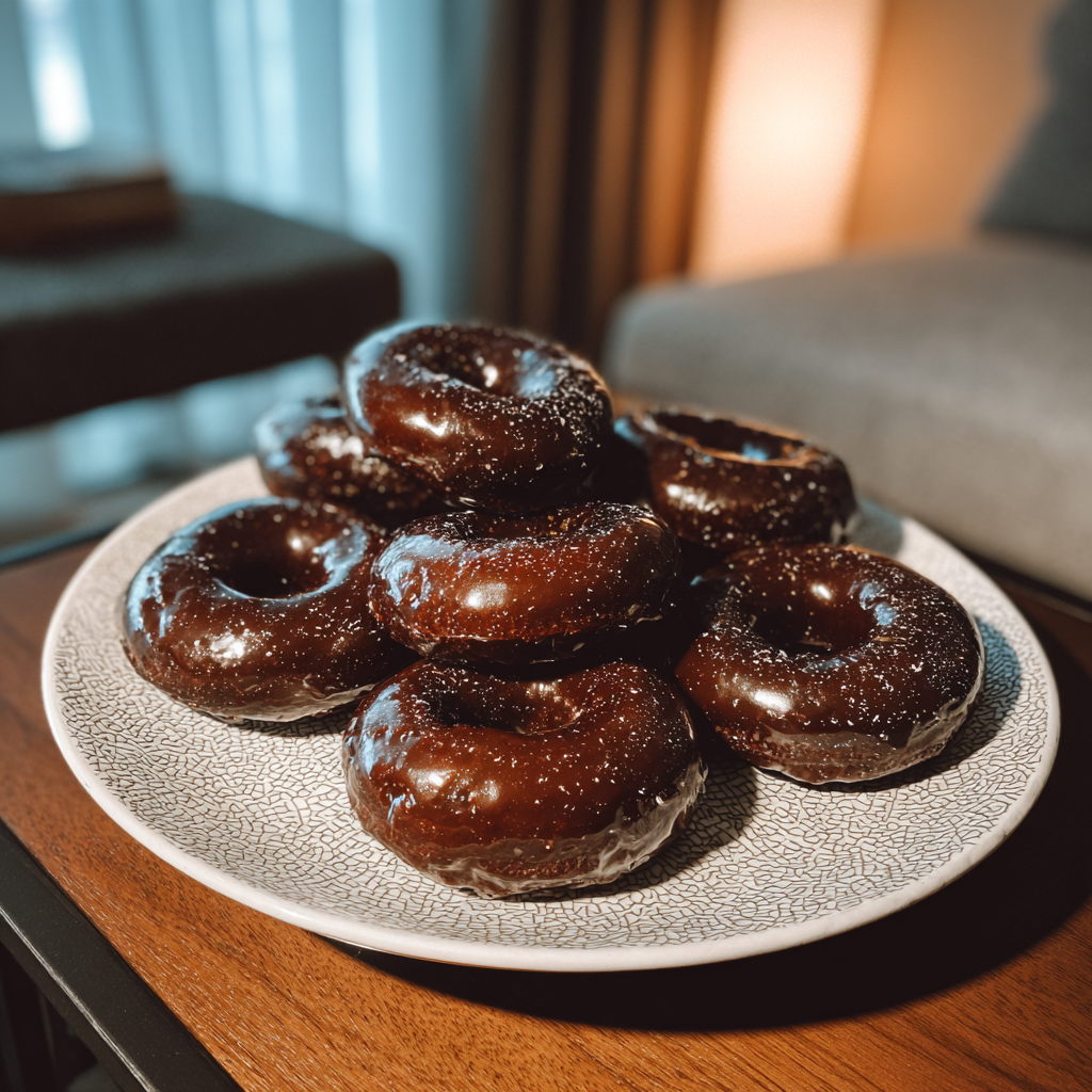 Una bandeja de donas cubiertas de chocolate | Fuente: Midjourney