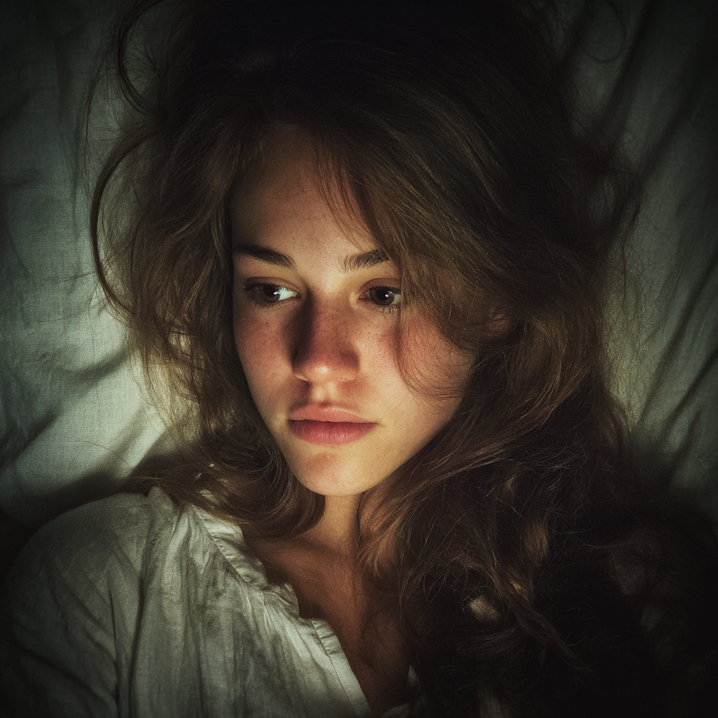 Una mujer joven tumbada en la cama | Fuente: Midjourney