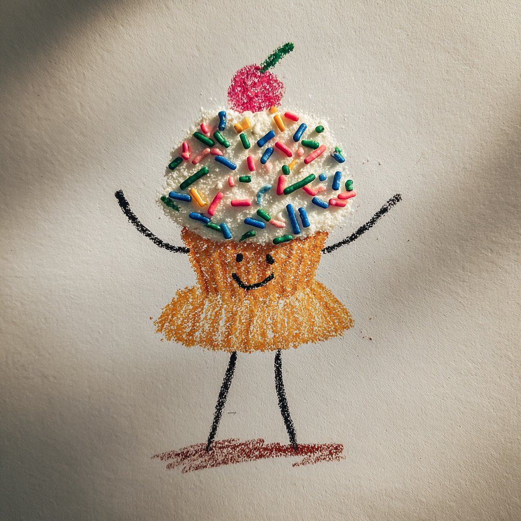 Dibujo infantil de una magdalena | Fuente: Midjourney