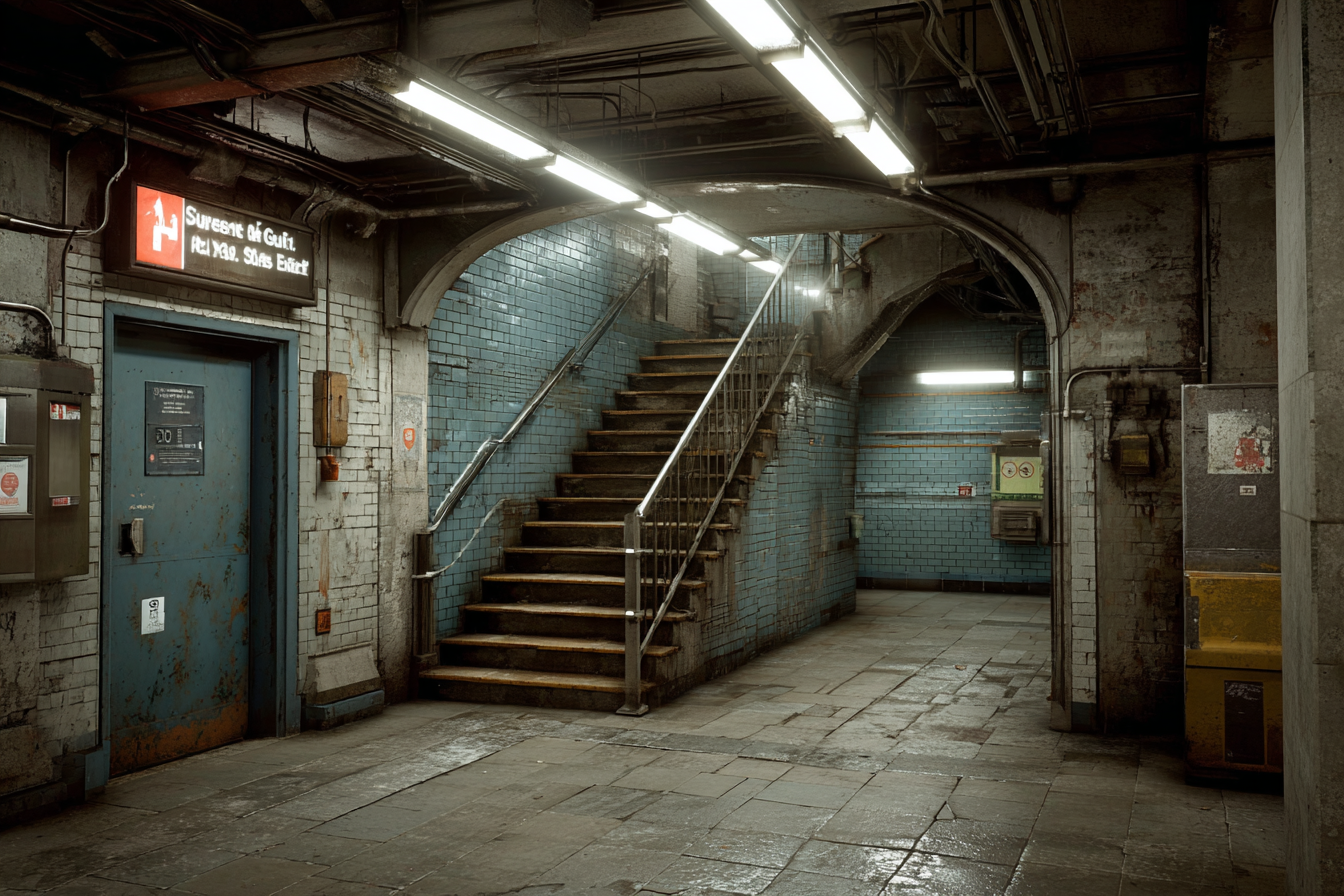 Una escalera sucia en una estación de metro | Fuente: Midjourney