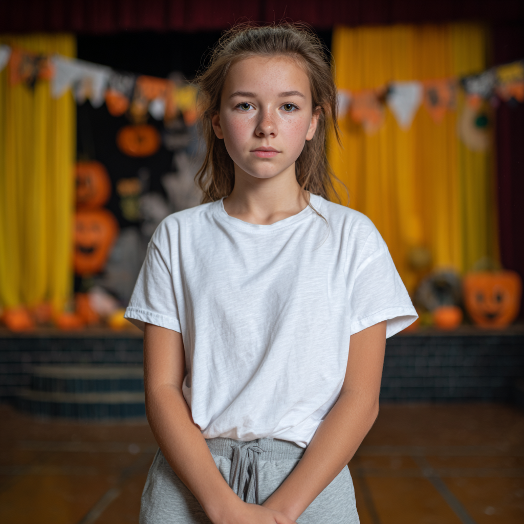 Una niña triste en el vestíbulo de una escuela | Fuente: Midjourney