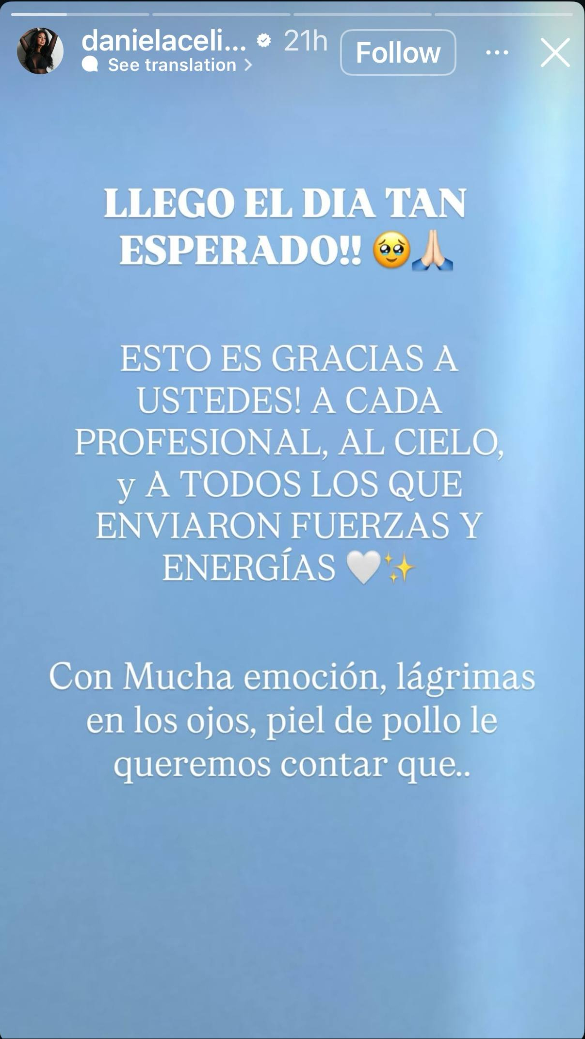 Comunicado de Daniela Celis sobre el alta de su ex, Thiago Medina | Fuente: Instagram Stories/danielacelis01