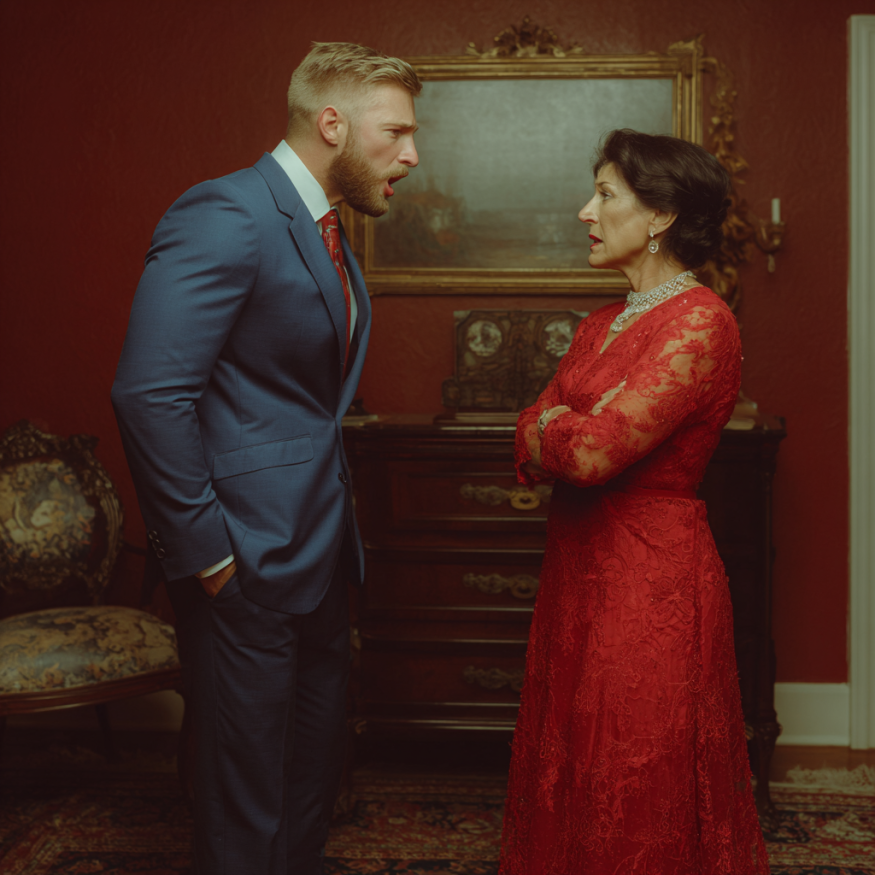 Un hombre y su mamá discutiendo | Fuente: Midjourney