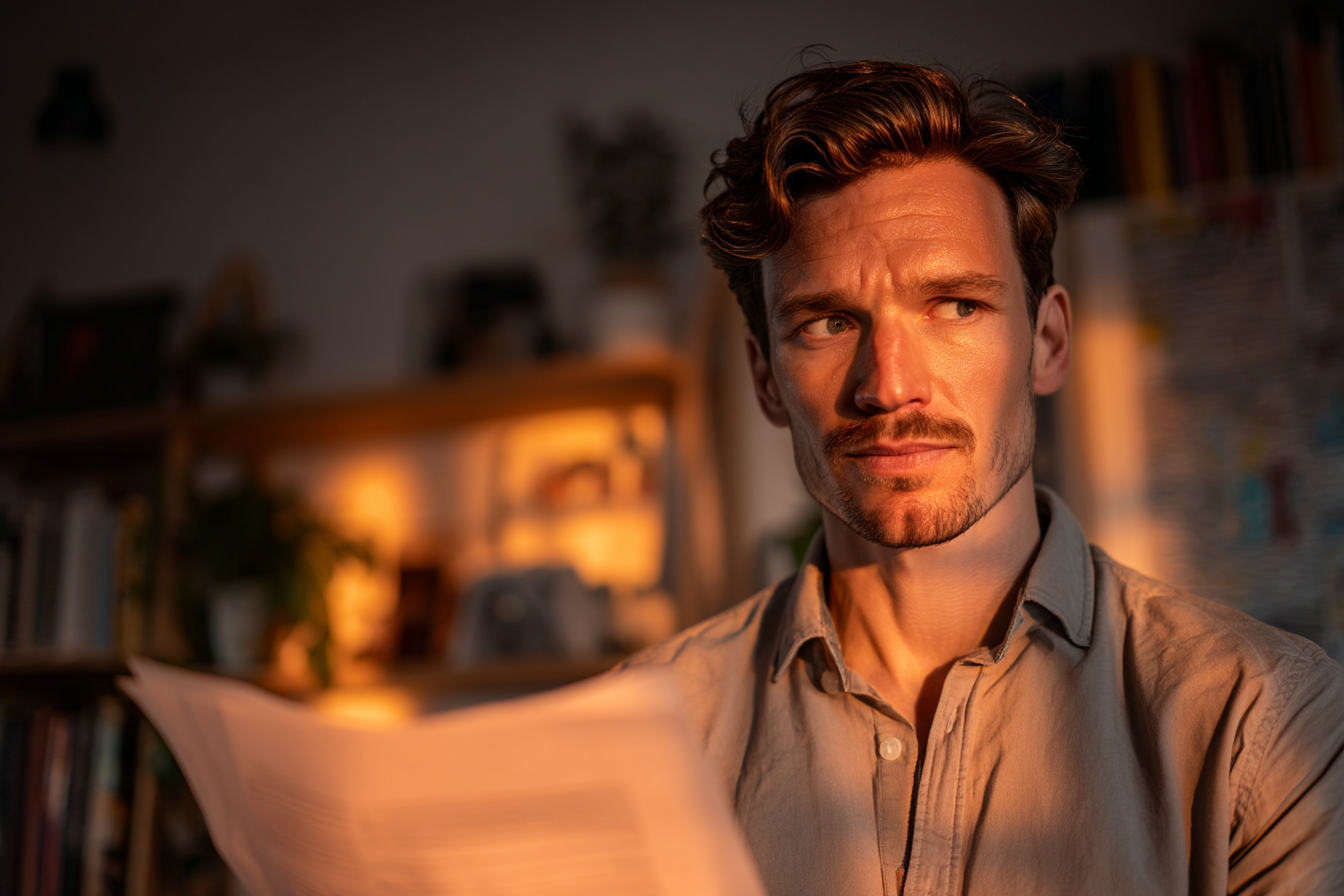 Un hombre mirando un documento | Fuente: Midjourney