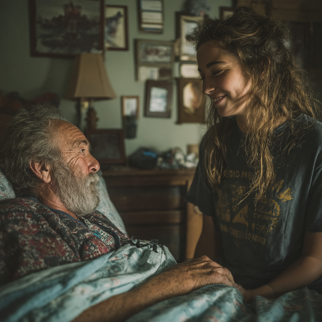 Una nieta se despide de su abuelo | Fuente: Midjourney