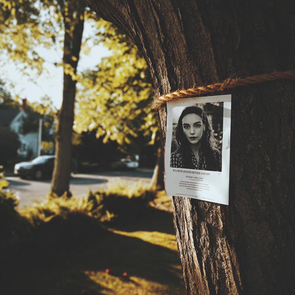 Un folleto pegado en un árbol | Fuente: Midjourney