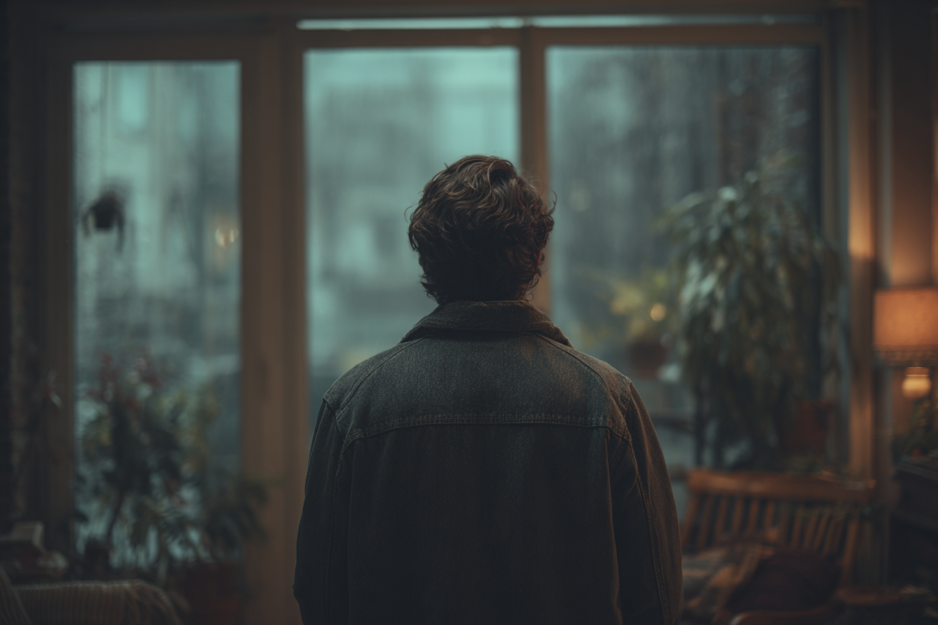 Un hombre mirando por la ventana | Fuente: Midjourney
