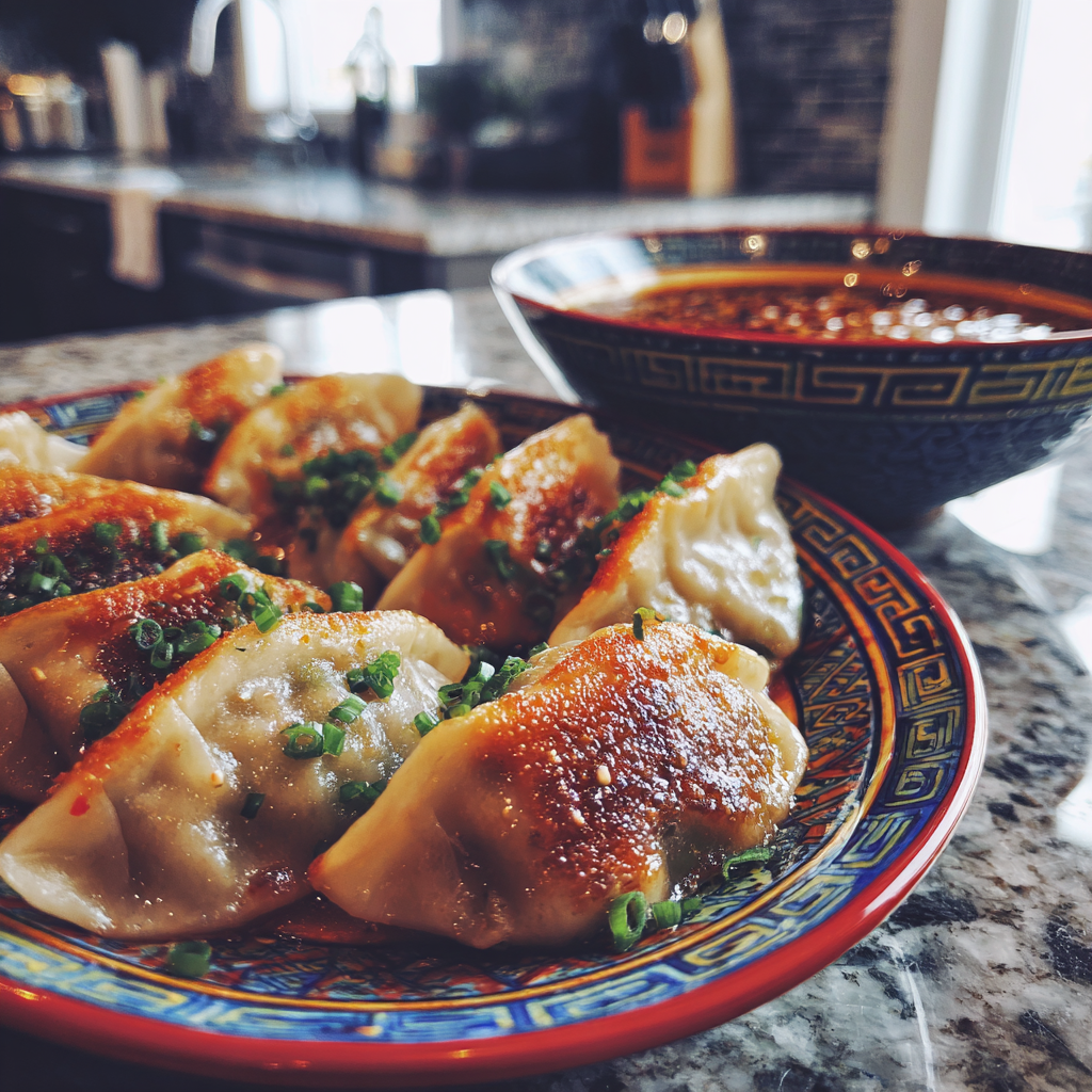 Un plato de empanadillas frescas en un mostrador | Fuente: Midjourney