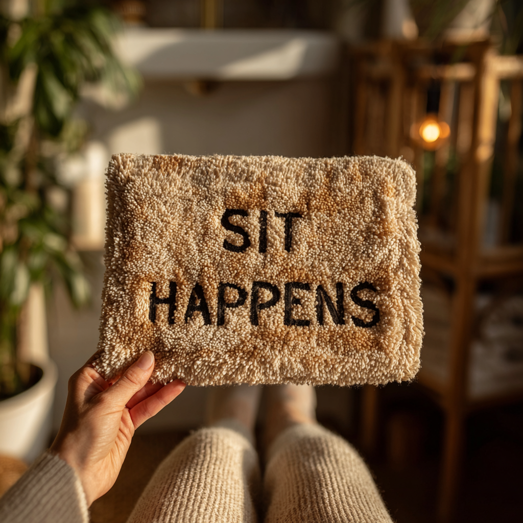 La mano de una mujer sujetando una alfombrilla de baño | Fuente: Midjourney