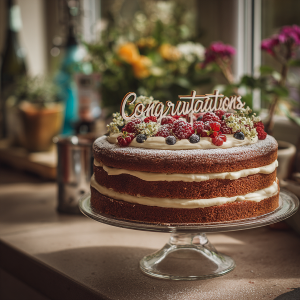Un pastel que dice "Felicitaciones" | Fuente: Midjourney